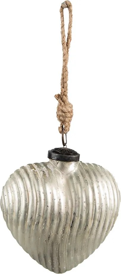 Strieborná antik sklenená ozdoba v tvare srdca M - 9*4*10 cm