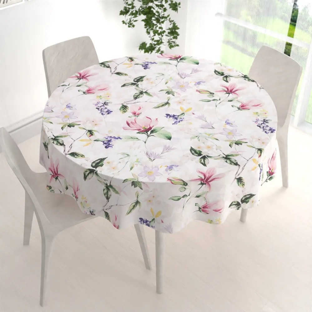 Biante Bavlnený okrúhly obrus Sandra SA-287 Mix kvetov na bielom Ø 120 cm