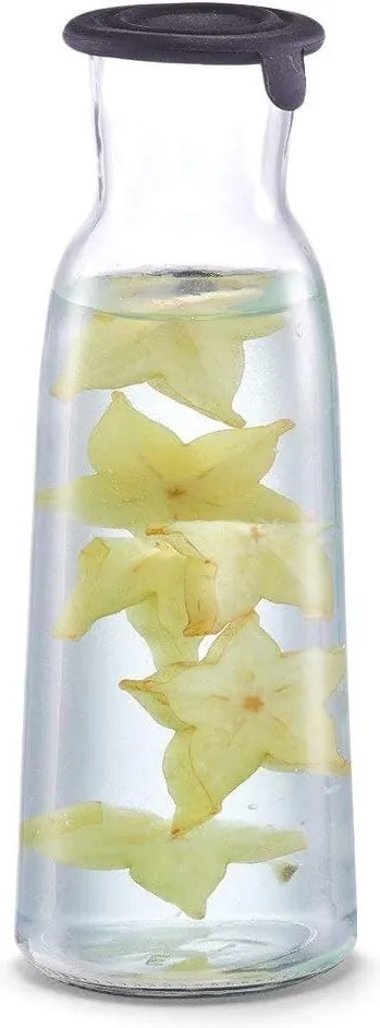 Sklenená fľaša na mlieko / olej / aviváž s čiernym silikónovým viečkom, 1 l