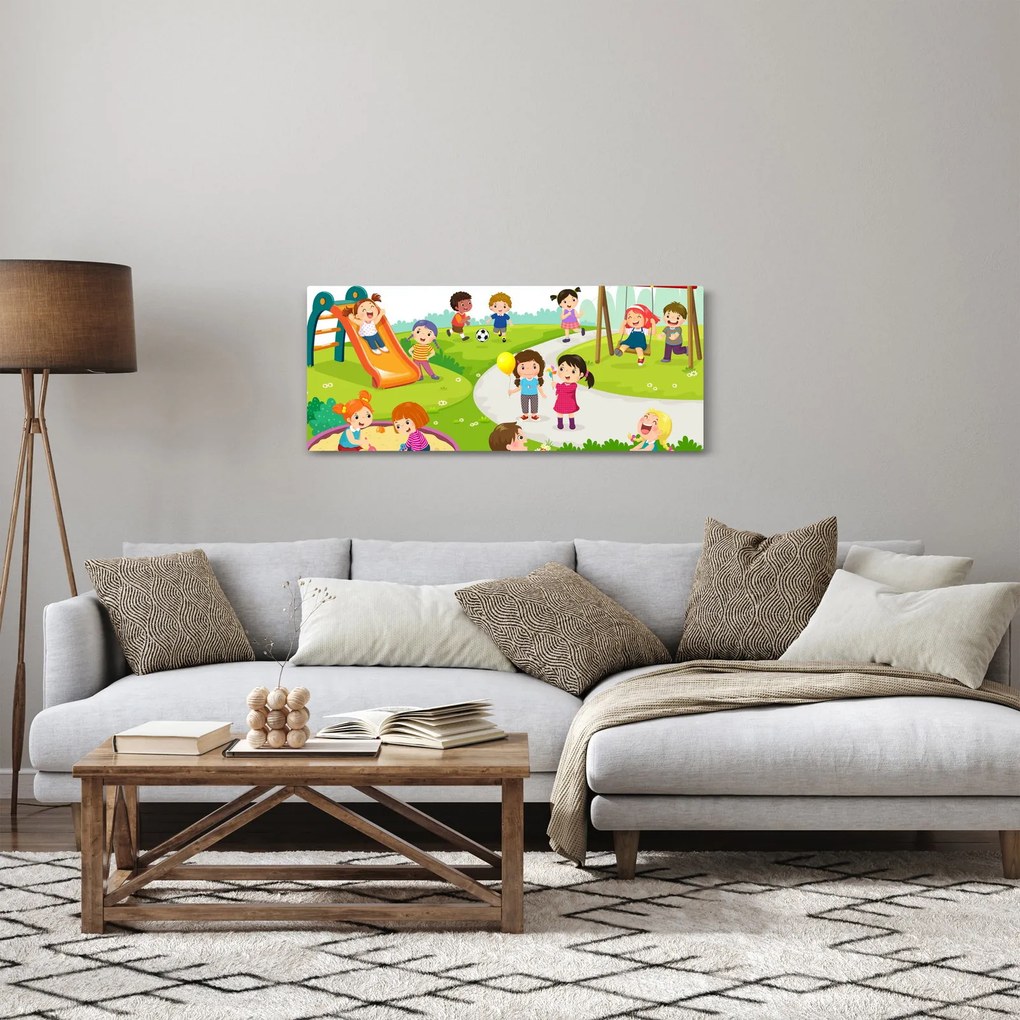Obraz detských radovánok na pieskovisku (120x50 cm)