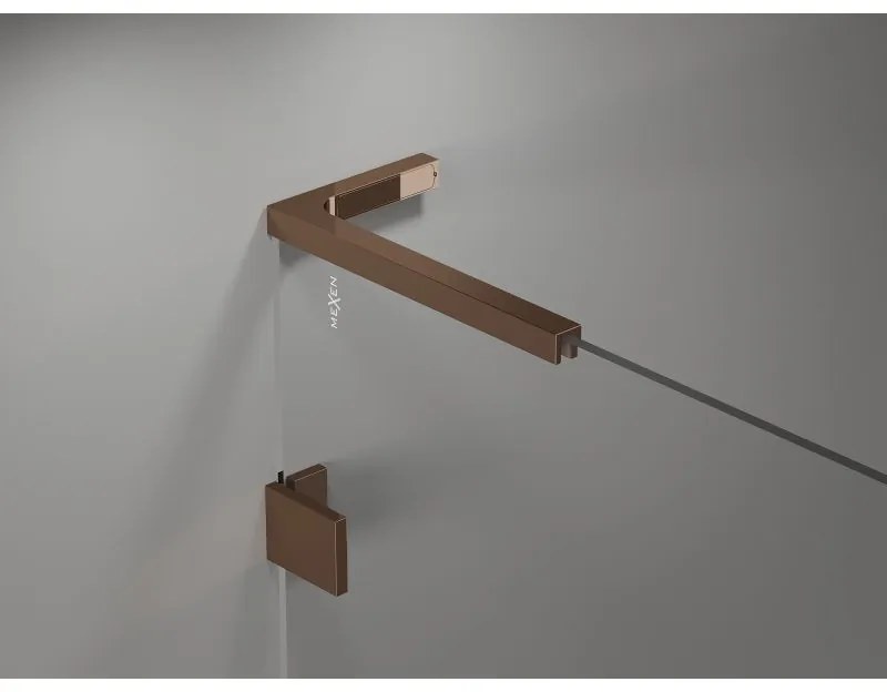 Mexen Lunar, L polkruhový výklopný sprchový kút 90 x 90 cm, 8mm číre sklo, profil ružové zlato, 833L-090L-090P-60-00
