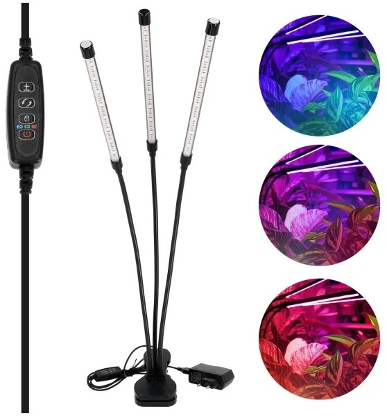LED Stmievateľná lampa s klipom na pestovanie rastlín VITARO 3xLED/10W/230V čierna