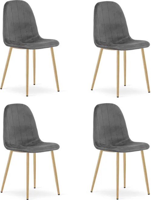 Set štyroch jedálenských stoličiek PADVA zamatové tmavosivé / hnedé nohy (4 ks)