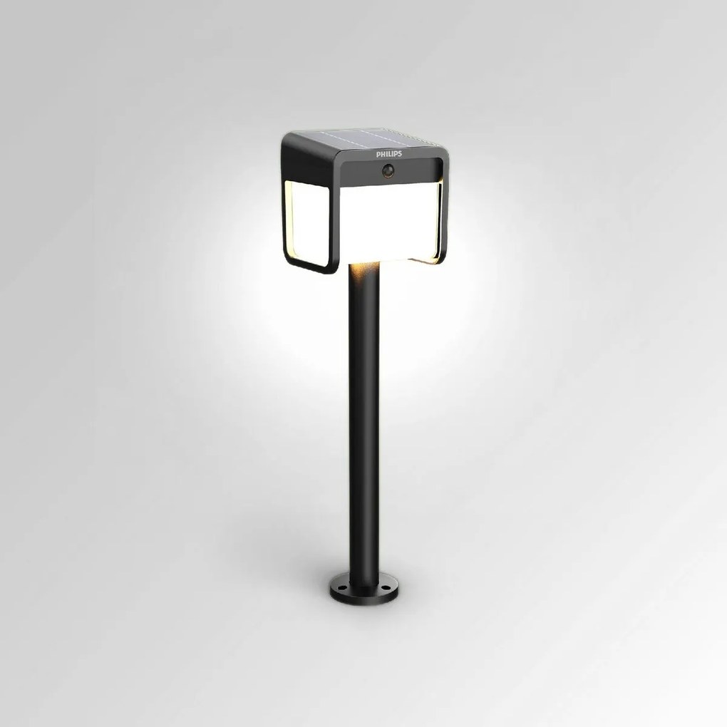 Philips Ezra UltraEfficient Solar LED stĺpik sosenzorom čierny, 1,8 W, 250/25 lm, 3000 K