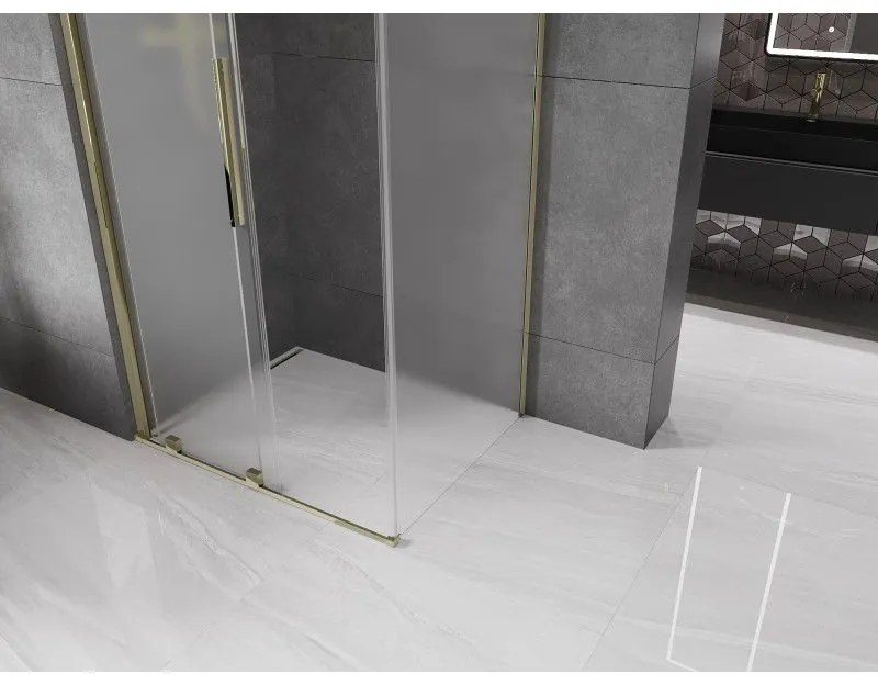 Mexen Velar, sprchový kút s posuvnými dverami 130 x 100 cm, 8mm sklo námraza, zlatá lesklá, 871-130-100-31-50