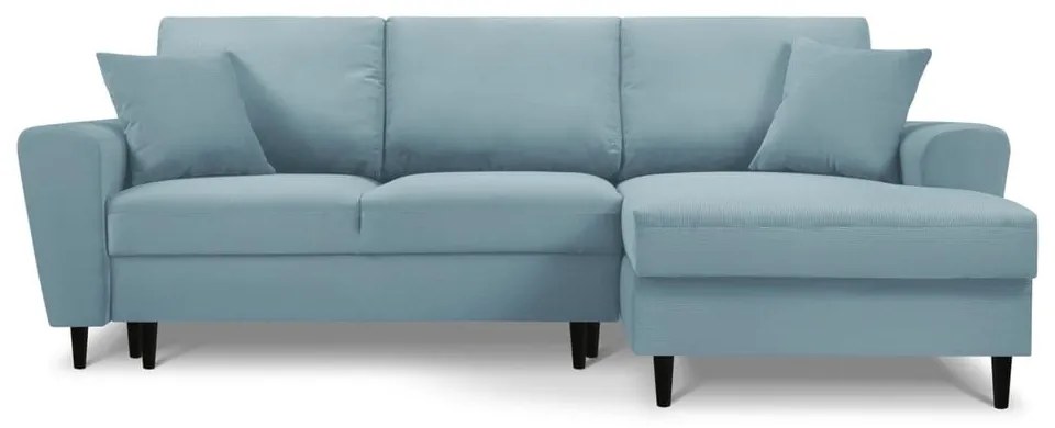 Svetlomodrá menčestrová rozkladacia/s úložným priestorom rohová pohovka (pravý roh/s leňoškou) Kyoto – Cosmopolitan Design