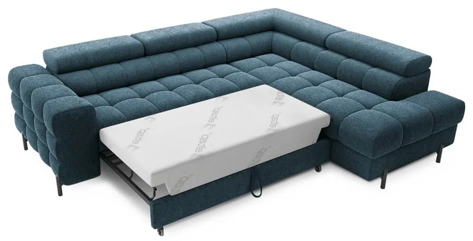 Modrá rozkladacia/s úložným priestorom rohová pohovka z textílie buklé (pravý roh/do L) Ferucce – ELTAP