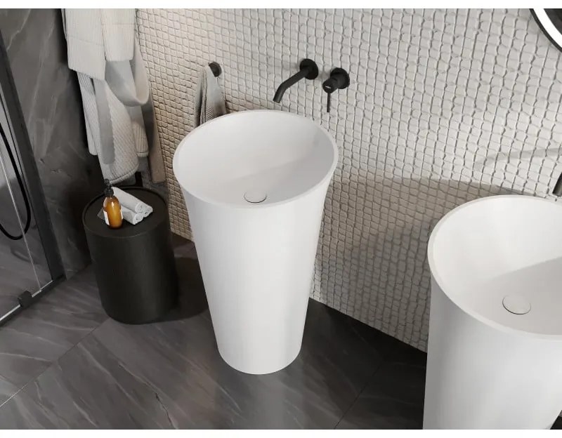 Mexen Nilda, voľnestojace umývadlo z konglomerátu 52x52x86 cm, biela matná, 26555200