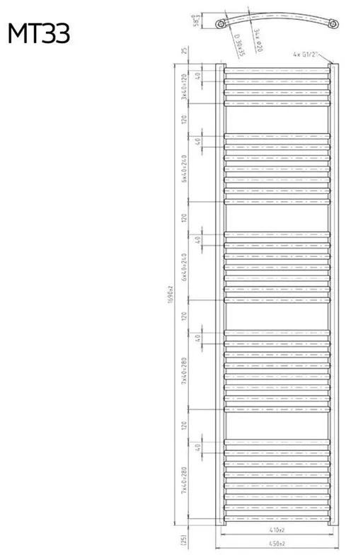 Mereo, Vykurovací rebrík 600x1330 mm, oblý, biely, MER-MT42