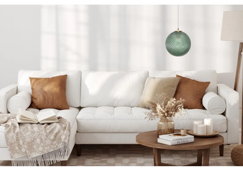 Závesne svietidlo Cannes, 1x zelené sklenené tienidlo (fi 25 cm), G