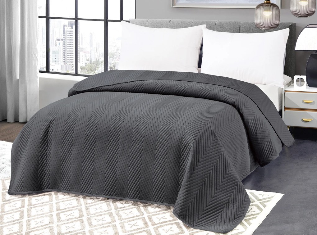 Tmavosivý zamatový prehoz na posteľ ARROW VELVET Rozmer: 170 x 210 cm