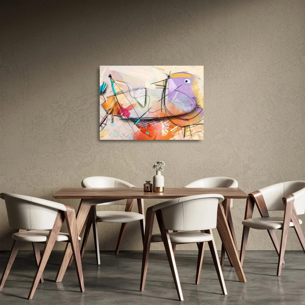 Sklenený obraz - Abstrakcia, vtáčik (70x50 cm)