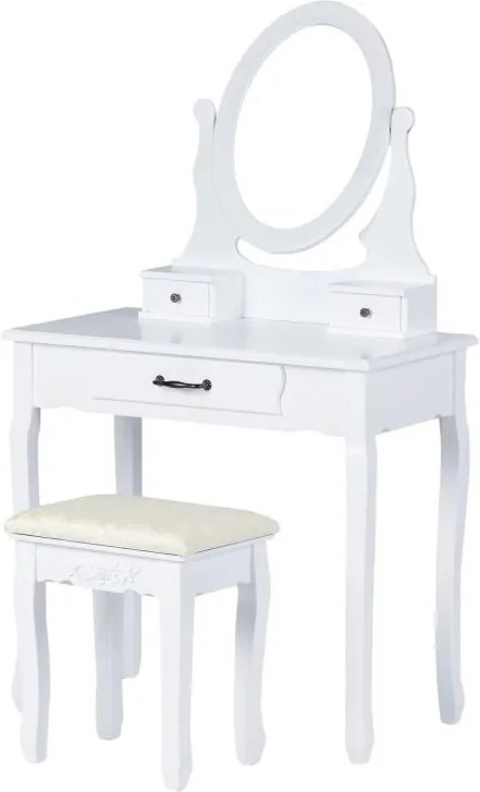 MODERNHOME Toaletný kozmetický stolík so zrkadlom a taburetom Nina biely