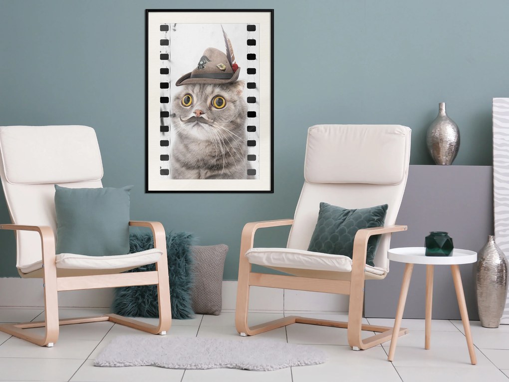 Artgeist Plagát - Cat In Hat [Poster] Veľkosť: 20x30, Verzia: Čierny rám