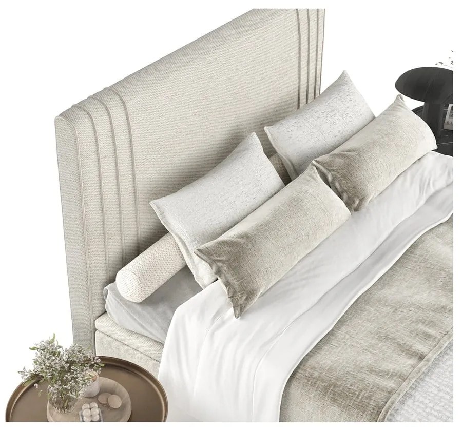 Béžová čalúnená dvojlôžková posteľ s úložným priestorom 140x200 cm Musca – Maison de Rêve