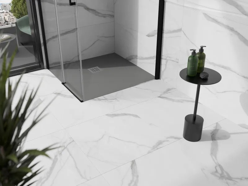 Mexen Stone+, štvorcová vanička z minerálneho kompozitu 90 x 90 cm, šedá-betónová, 44619090