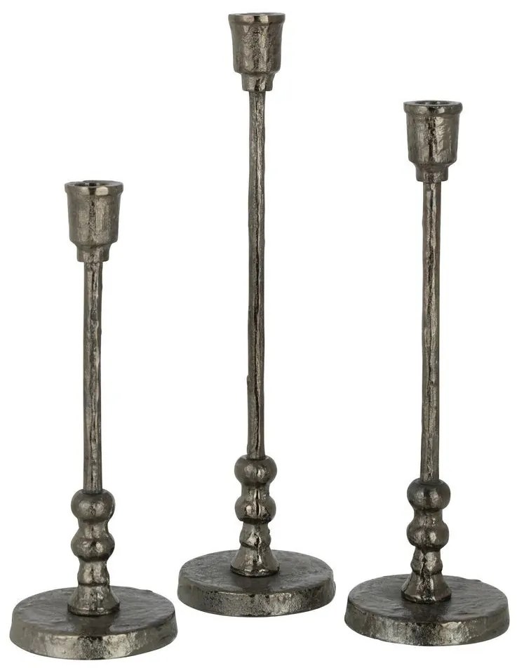 Set 3ks granitový antik kovový svietnik na úzku sviečku Becca - Ø 10*40 cm