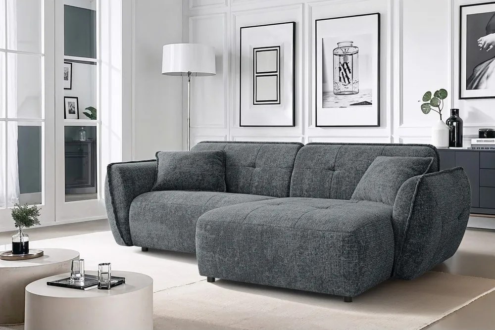 Tmavosivá ženilková rohová pohovka (pravý roh/s leňoškou) Nelia – Ropez