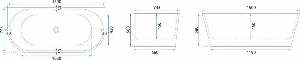 Rea Rea, OLIMPIA Nástenná akrylátová vaňa 150cm, KPL-W7634