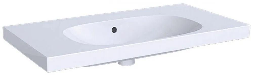 GEBERIT Acanto závesné umývadlo s odkladacou plochou, bez otvoru, s prepadom, 900 x 482 mm, biela, s povrchom KeraTect, 500.624.01.8