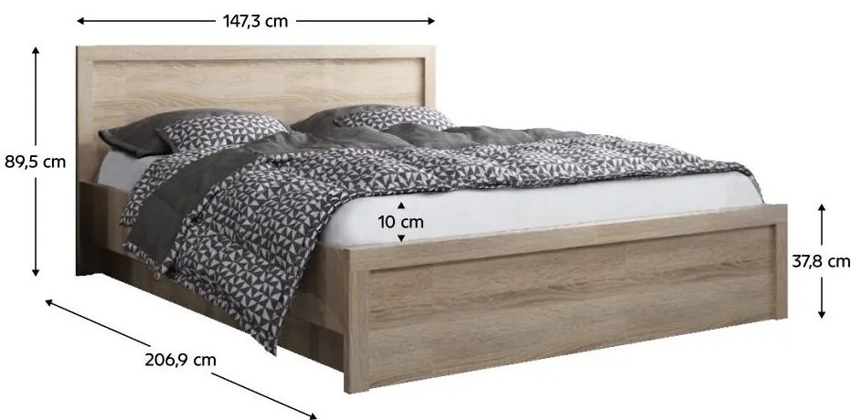 Tempo Kondela Posteľ s úložným priestorom, 140x200, dub sonoma, JESI NEW