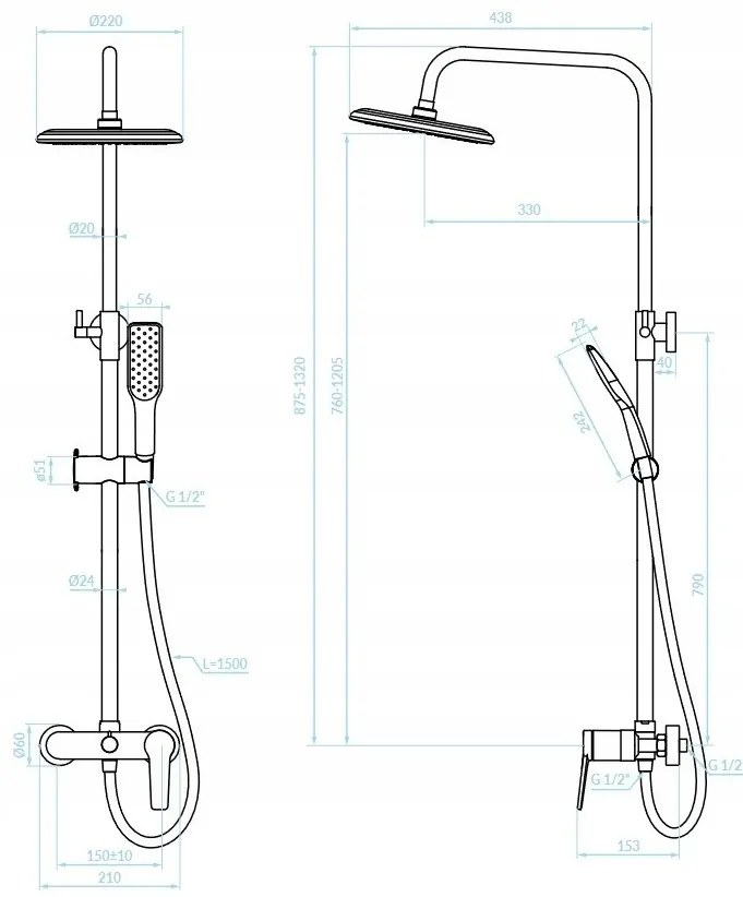 Kuchinox Alanis, sprchová súprava s ručnou a hlavovou sprchou, biela-zlatá lesklá, LAV-PQI_W0OB