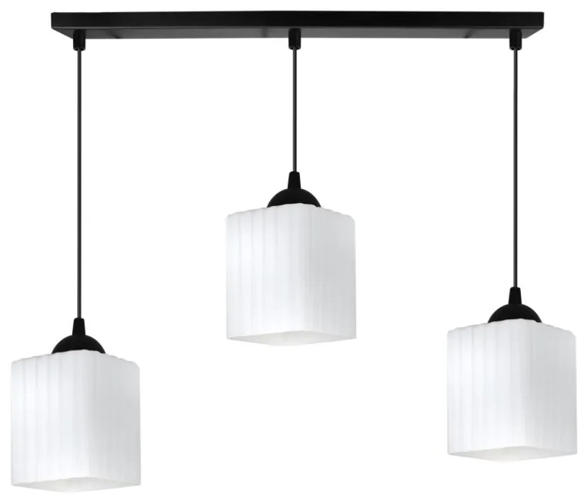 Závesné svietidlo Riffle Square, 3x biele sklenené tienidlo, b