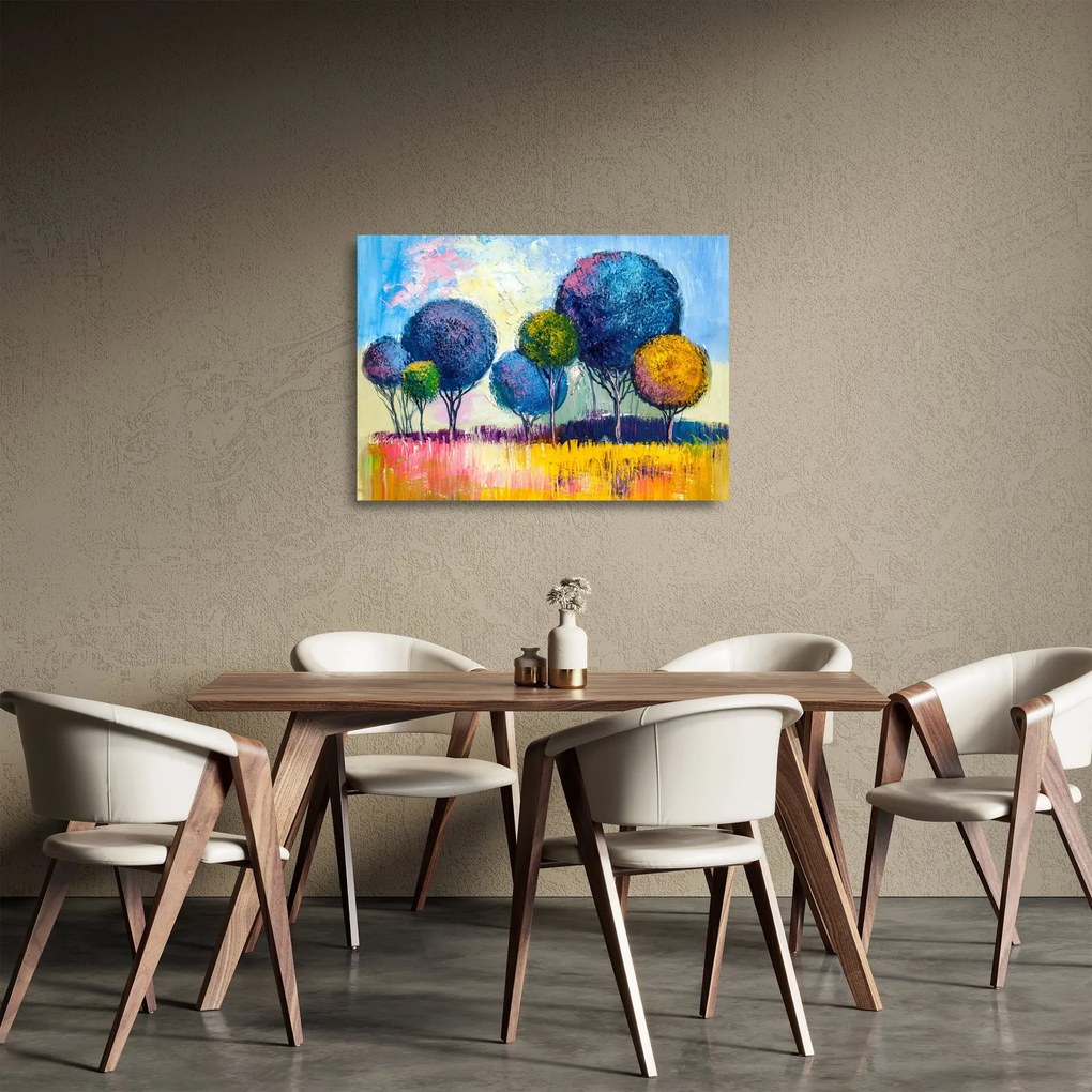 Sklenený obraz kopulovitých stromov, olejomaľba (70x50 cm)