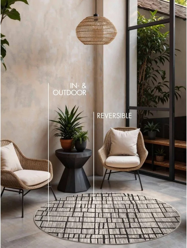 Čierny/krémovobiely okrúhly vnútorný a vonkajší koberec ø 160 cm Haringey Crouch – Ted Baker