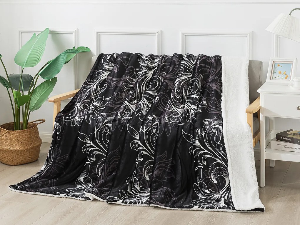 XPOSE® Mikroplyšová deka RAMADA s baránkom - čierna 140x200 cm
