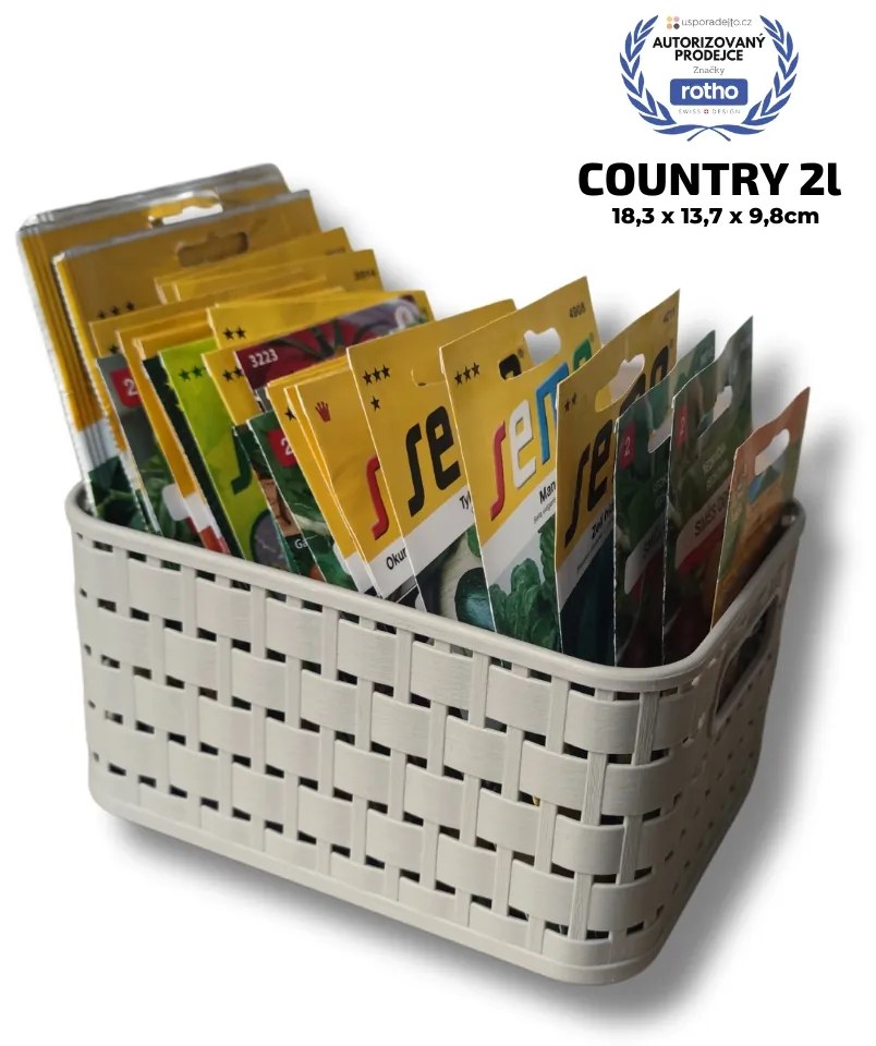 Rotho Plastový košík COUNTRY, rovný, béžový (2l - 18x14x10)