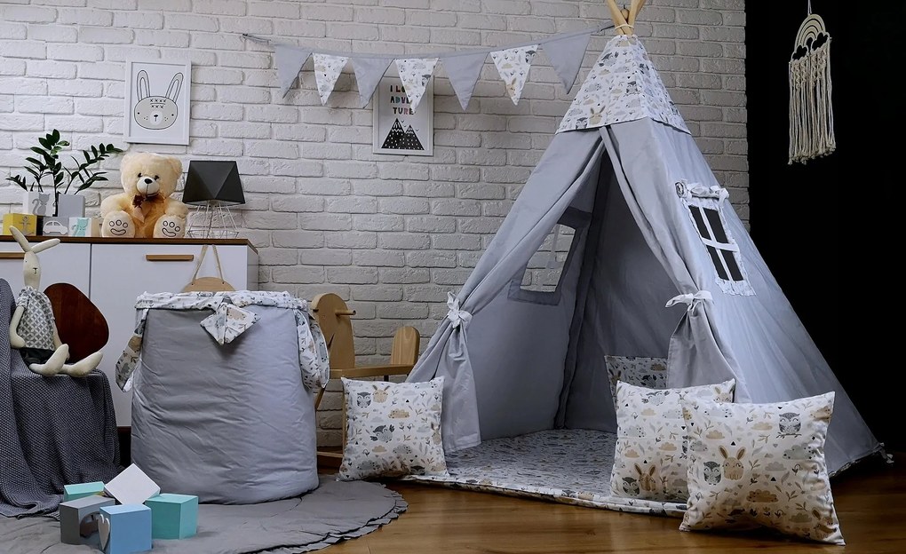 Dekoračná vlajková girlanda ZVIERACÍ KAMARÁTI - šedá