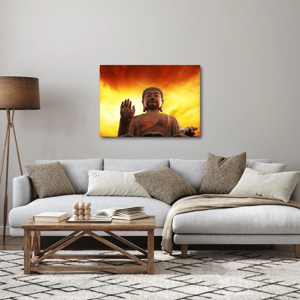 Obraz - Budha s červenožltým pozadím (70x50 cm)