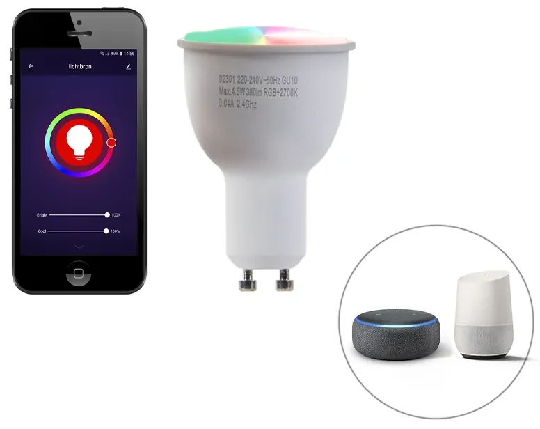 Inteligentné zapustené bodové svetlo biele okrúhle naklápateľné vrátane Wifi GU10 - Chuck