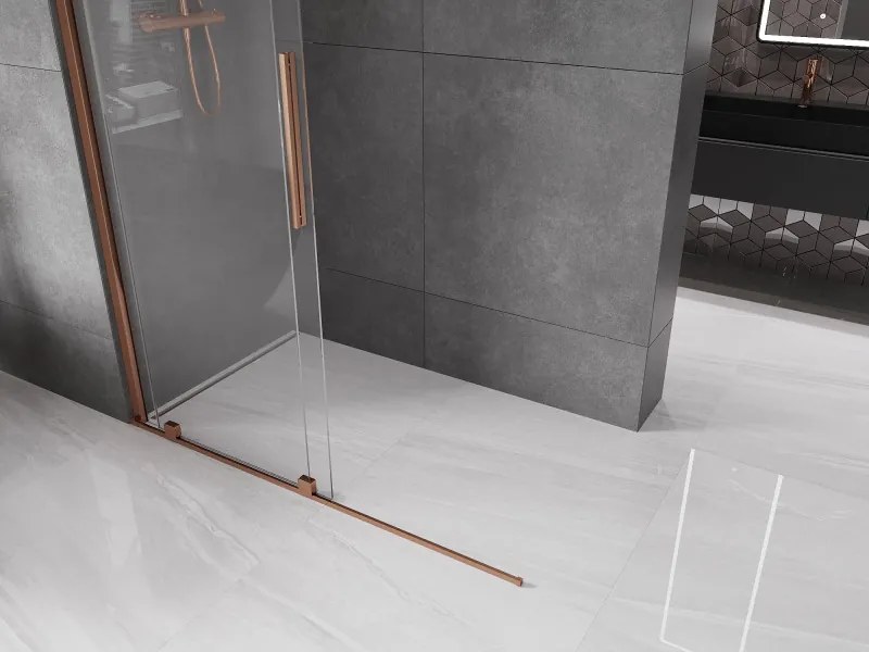 Mexen Velar, posuvné dvere do otvoru typ Walk-In 140 cm, 8mm číre sklo, ružové zlato, 871-140-000-03-60