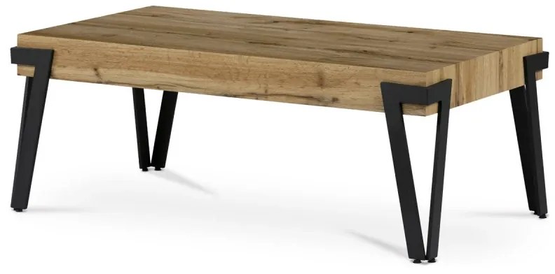 Stůl konferenční, 112x62x43 cm, deska MDF, dekor divoký dub, kov - černý mat