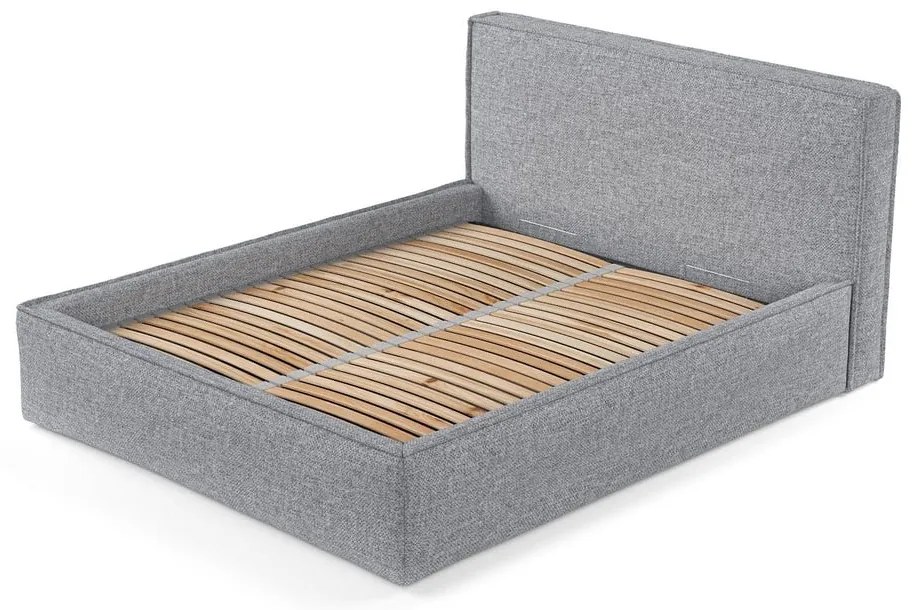 Sivá čalúnená dvojlôžková posteľ s úložným priestorom s roštom 200x200 cm Lounge L – Maison de Rêve