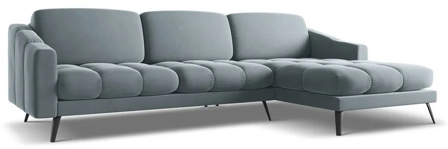 Svetlomodrá zamatová rohová pohovka (pravý roh) Nalu – Makamii