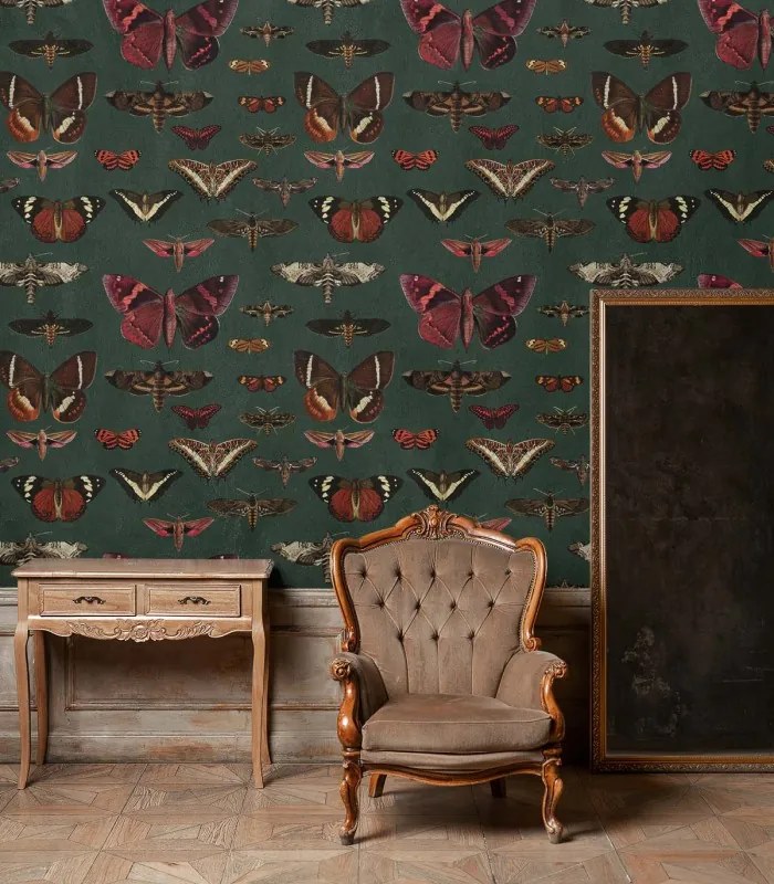 WALLCOLORS Butterflies Vert Wallpaper - tapeta POVRCH: Prowall Eco