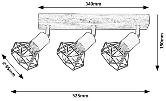 Rabalux 3139 - Bodové svietidlo ZEUS 3xE14/40W/230V dub