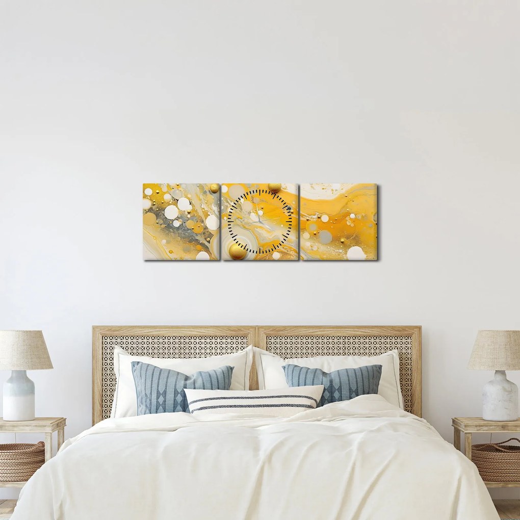 Obraz - Abstraktné pozadia so zlatým dekorom (s hodinami) (90x30 cm)
