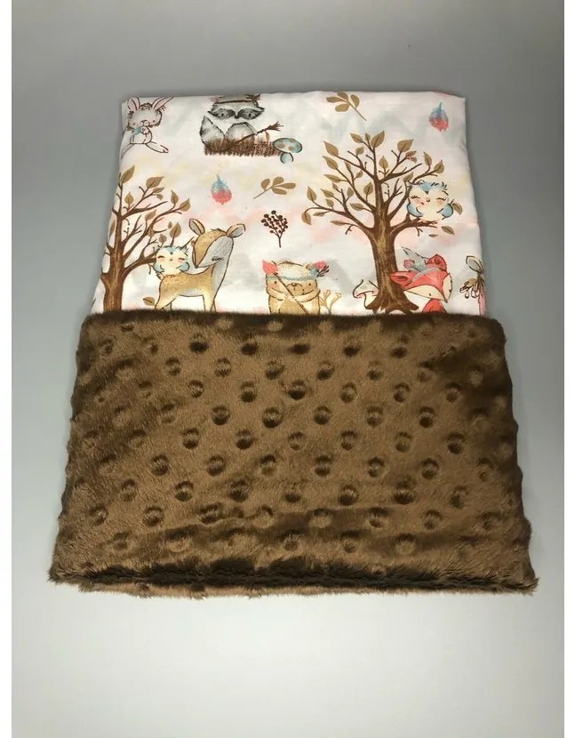Deka Lesík/minky hnedá 60x70 cm – detská deka s motívom lesa do kočíka