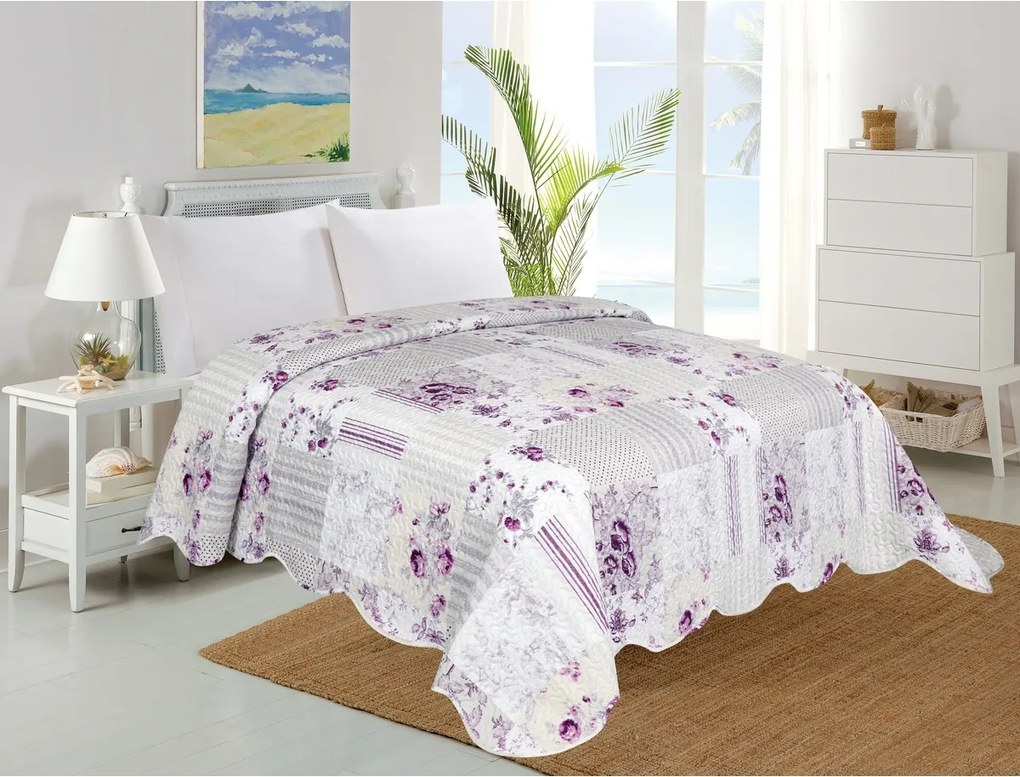 Jahu Prehoz na posteľ Kvetina fialová, 220 x 240 cm