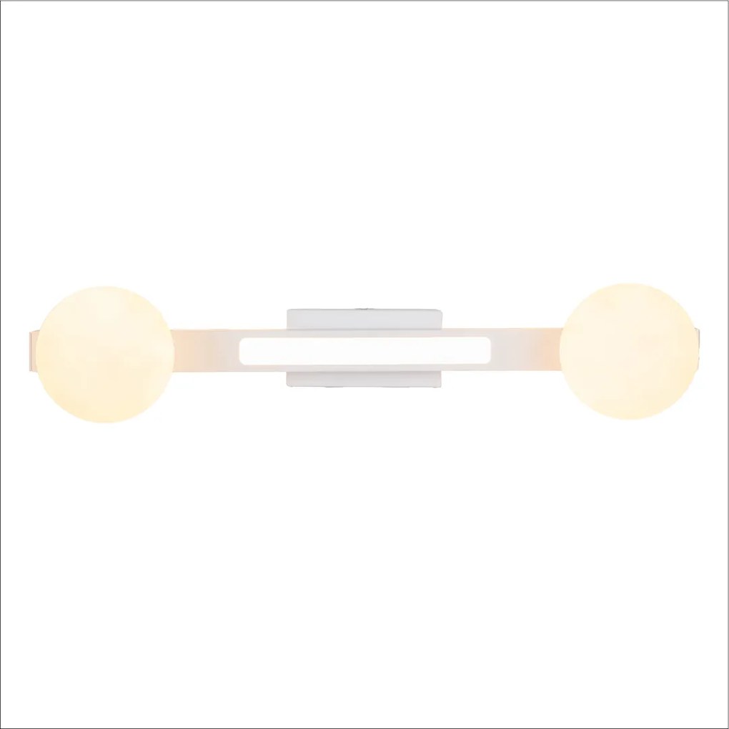 Nástenné svietidlo Magnet1, 2x biele sklenené tienidlo + 1x LED 13W, w