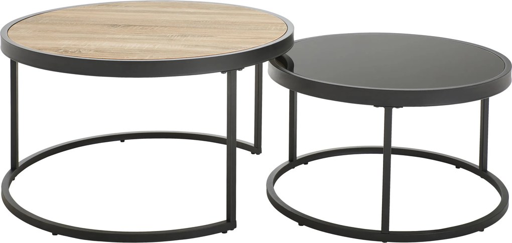 XXXLutz SADA KONFERENČNÝCH STOLÍKOV, čierna, farba duba, kov, sklo, kompozitné drevo, 65-80/65-80/38-40 cm MID.YOU - Stolíky do obývačky - 001088007601
