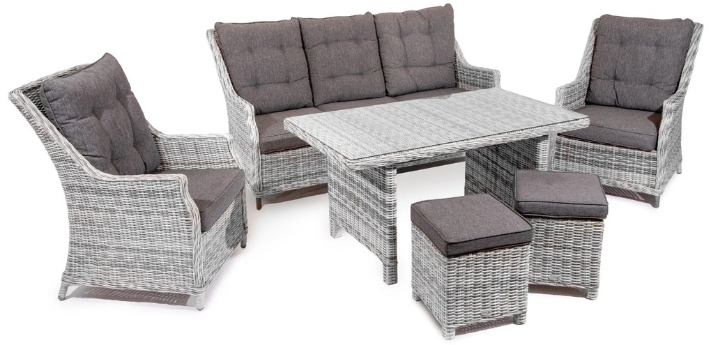 Záhradná jedálenská súprava BERKLEY 3 svetlo-sivá s tmavosivými poduškami