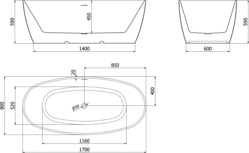 Mexen Lira, voľne stojaca vaňa, vzor, 170 x 80 cm, biela-čierna, oceľový prepad, 52831708075-97