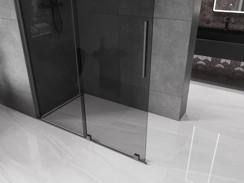 Mexen Velar, sprchová zástena s posuvnými dverami Walk-in 150 x 200 cm, 8mm šedé sklo, grafit brúsený, 871-150-000-43-66