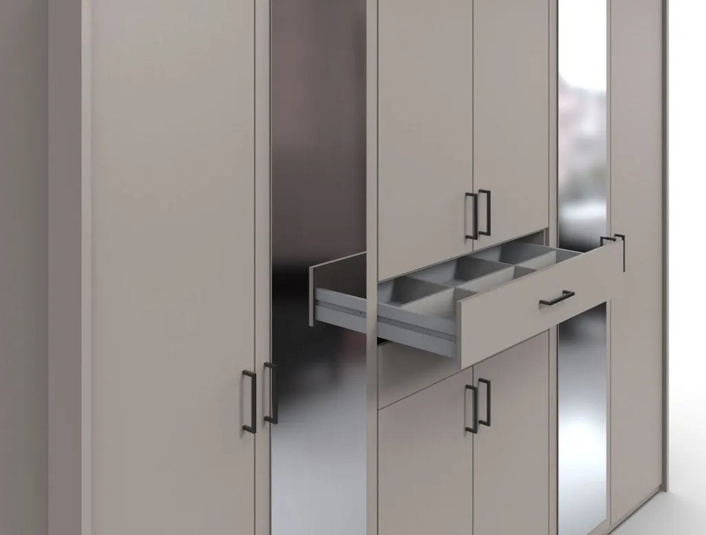 Šatníková skriňa so zrkadlami Düsseldorf, 270 cm, šedá sahara