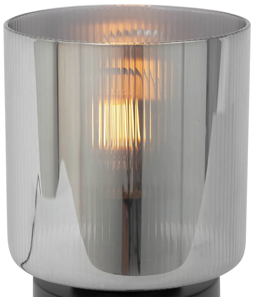 Art Deco stolná lampa čierna s dymovým sklom - Laura